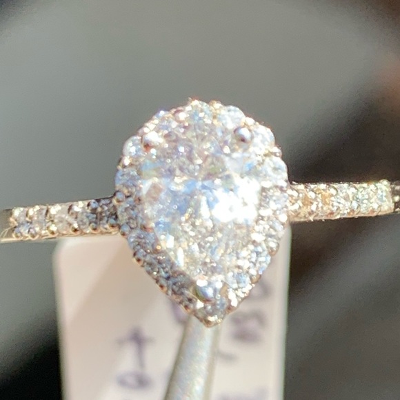 Platinum Pear Cut Halo Diamond Ring - Picture 14 of 15
